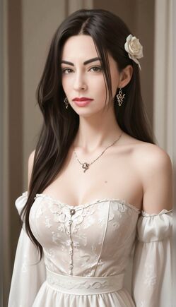 Elegant Young Woman In White Floral Lace Dress Posing Gracefully