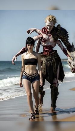 Undead Warlord's Possessive Claim Over Busty Asian Beach Siren