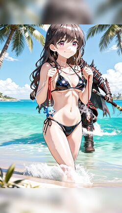 Busty Anime Bikini Girl Awakens Massive Armored Beach Demon