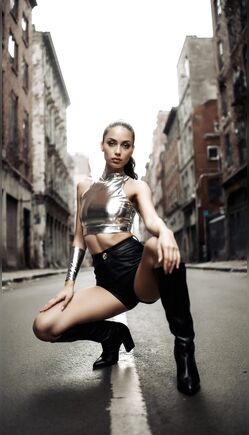 Cyberpunk Vixen Dominates Ruined City Streets in Metallic Glory
