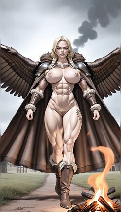 Muscular Blonde Angel Warrior Poses Nude with Massive Wings