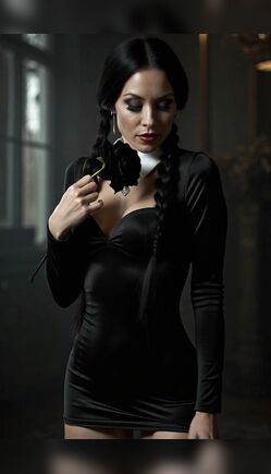 Gothic Brunette with Black Rose Sensual Tease