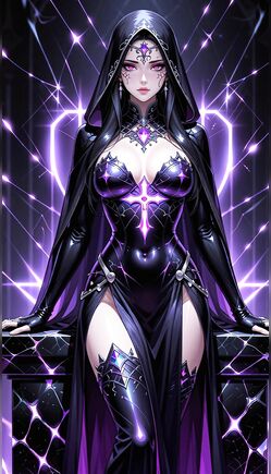 Mystical Purple Sorceress Poses in Glowing Hooded Robe