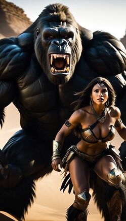 Brunette Jungle Beauty Poses with Massive Gorilla King