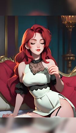 Redhead Beauty Teases in Lacy Nightdress on Luxurious Bed