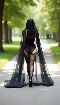 Mysterious Brunette in Sheer Black Veil Walks Sensually in Park