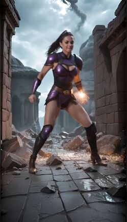 Purple Armored Warrior Wielding Glowing Energy Orbs