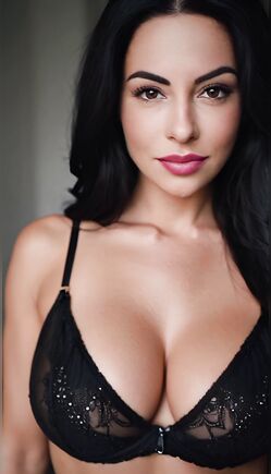 Brunette Beauty in Black Lace Bra Teasing Close-Up