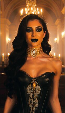 Gothic Queen in Black Corset Posing by Candles