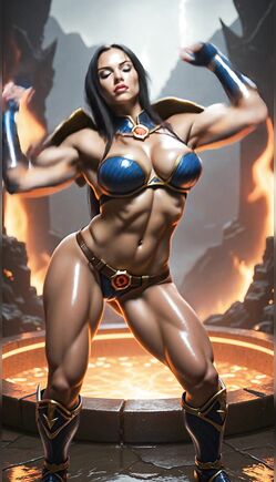 Muscular Warrior Queen Posing in Volcanic Arena
