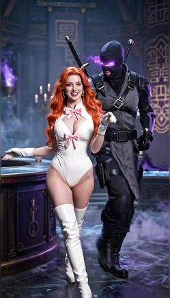 Redhead Lingerie Tease with Masked Ninja Warriors