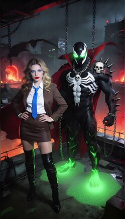 Dark Supervillain Standing Beside Seductive Corporate Agent