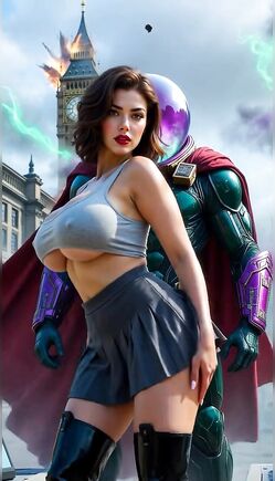 Busty Heroine Kneels Before Giant Cyber Mecha in London