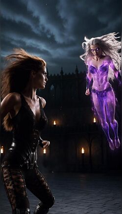 Mystical Warrior Woman Channels Purple Energy Storm