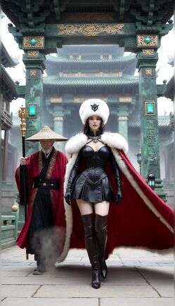 Imperial Empress Walking Through Ancient Oriental Palace Gates