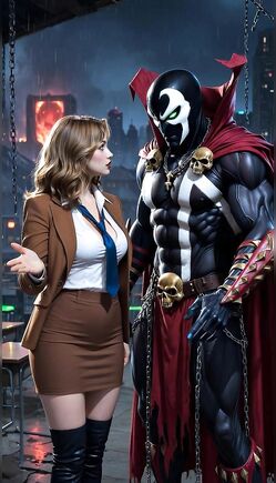 Redhead Businesswoman with Masked Superhero Warriors