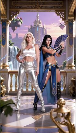 Blonde and Brunette Fantasy Dancers with Fans