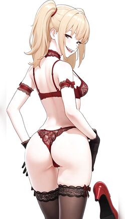 Anime Style Blonde Woman Wearing Elegant Lingerie Outfit