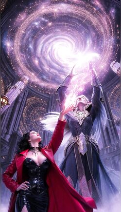 Sorcerers Opening Cosmic Portal With Powerful Magic Ritual