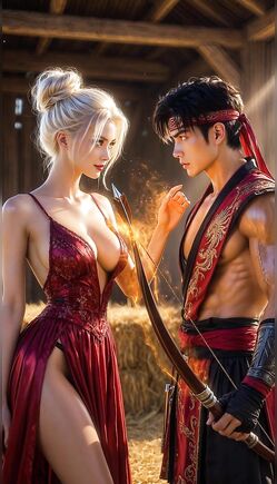 Blonde Beauty and Samurai Warrior in Magical Barn Encounter