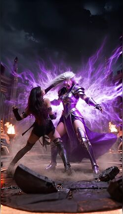 Dual Warrior Women Unleash Purple Lightning Magic Battle