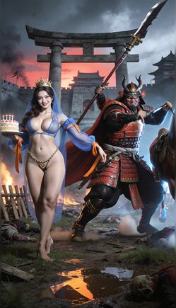 Samurai Warrior and Blonde Tribal Beauty Fantasy Dance