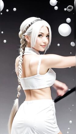 Cute White-Haired Dancer Performing Playful Studio Dance