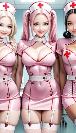 Naughty Twin Nurses: Pink Latex Tease in Hospital Corridor