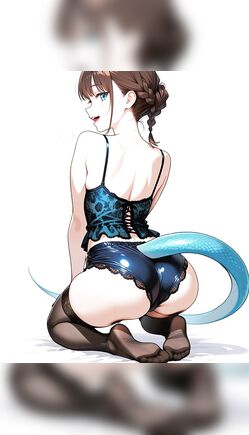 Mermaid Tail Tease: Anime Girl Kneeling Back View