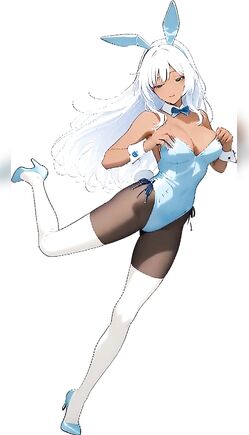 Playful White-Haired Bunny Girl Kicking High in Sexy Outfit