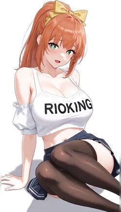 Anime Girl with Orange Hair in Playful School Outfit