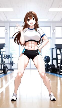 Anime Fitness Girl Working Out and Posing in Gym