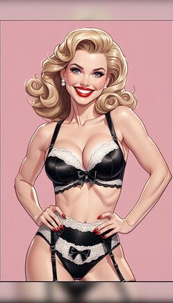 Vintage Pin-Up Blonde Teasing in Black Lingerie