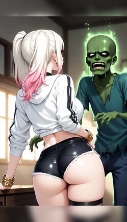 Anime Girl Teases Zombie In Playful Fantasy Scene