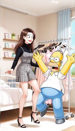 Funny Cartoon Interaction Between Animated Girl and Homer Simpson