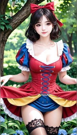 Playful Fairytale Girl in Snow White Inspired Outfit