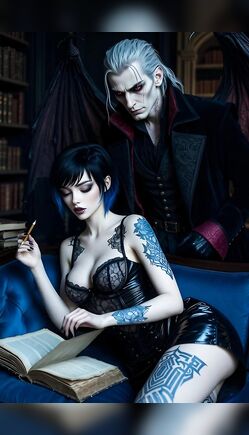 Dark Vampire Duo in Gothic Library Seduction Scene