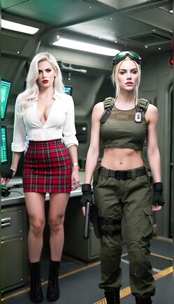 Blonde Military Babes in Crop Tops Pose Seductively in Spaceship