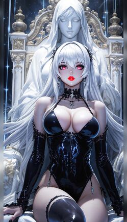 Seductive Gothic Anime Queen on Ornate Throne