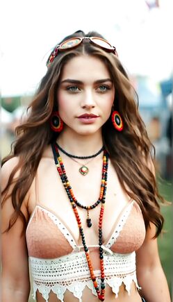 Stunning Brunette in Boho Bikini at Outdoor Festival