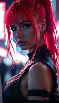 Cyberpunk Redhead in Neon Night Tease