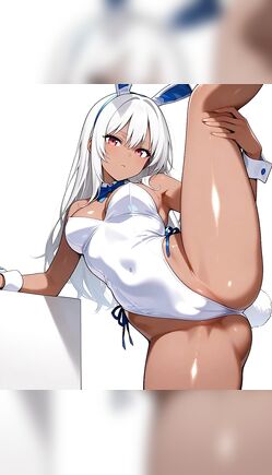 Sexy White Bunny Girl Posing with High Kicks and Ass Tease