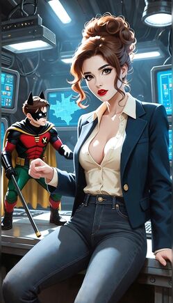 Sexy Batgirl in Suit Teases Robin in Sci-Fi Lab