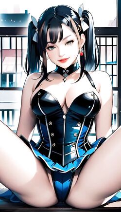 Black Latex Goth Anime Girl Spreads Legs in Window