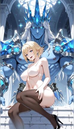 Blonde Ice Queen in Lingerie Poses on Crystal Throne