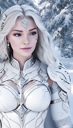 Fantasy Snow Queen in Revealing Armor with White Tigers