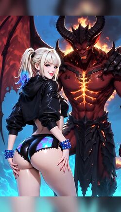Sexy Anime Blonde Teases Fiery Demon in Shiny Outfit
