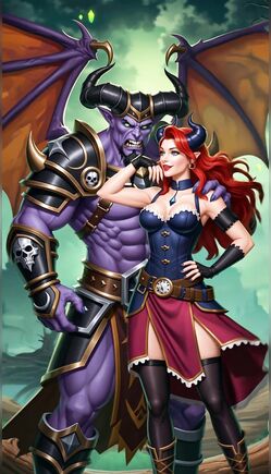 Muscular Demon Lord with Redhead Succubus in Fantasy Realm