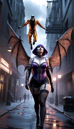 Purple Winged Succubus in Dark City Street