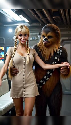 Sexy Blonde in Cosplay Teases Chewbacca in Spaceship